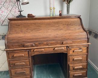 Solid Oak Roll-Top Desk