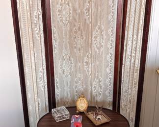 Victorian Style Wood Framed Cream Lace Room Divider