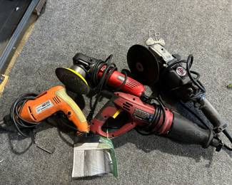 Chicago 1/2" Hammer Drill – Model 45338, Bauer Corded Variable Speed Polisher, Chicago Electric Corded Reciprocatig Saw, Black & Decker Industrial Angle Grinder