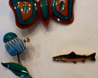 Brooches, including Sandor (lower L) and Wm. Spear (lower R)