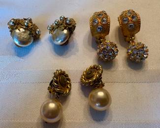 Clip-on earrings, including Miriam Haskell (upper L) and Bellini (bottom)