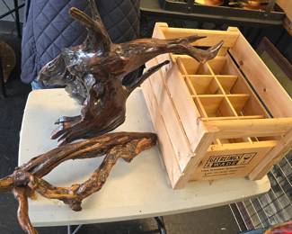 Drift wood and wooden crate 