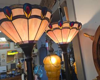 Stained glass floor lamps matching pair.