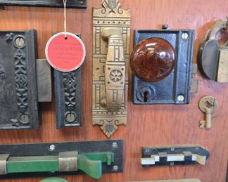 absolutely amazing vintage lock and key collection., from Girard Butler. these were made circa 1920 and the actual boards are in the photo album along with other collections Girard Butler collected. we will be selling them by the board, many of the locks have tags and dates from where they came even a lock from the 12th President Zachary Taylors home.  boards are roughly 6ft long !