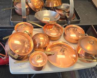 Paul Revere copper pot and pan set.