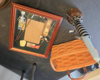 Longaberger, antiaue candle stand and shadowbox pic frame 