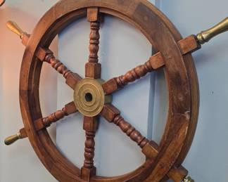 Large ship's wheel.