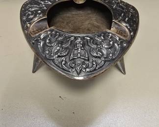 vintage repoussé sterling silver ashtray  