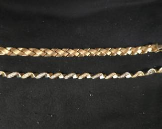 two 14k gold bracelets one with diamonds 