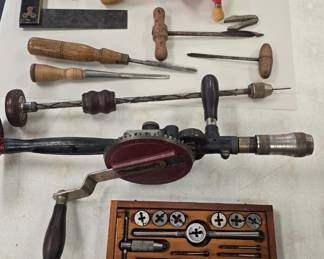 Vintage hand tools augers, drills, tap and dies etc 
