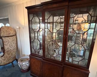 Antique MAhogany China Cabinet with Lalique, Waterford, more!