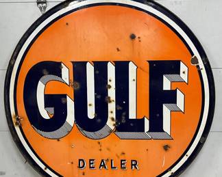 5ft DS Porc. Gulf Dealer Sign with Metal Ring