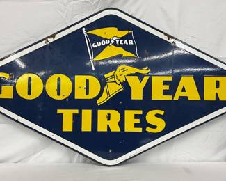 1952 Goodyear Tires DS Porc. Sign, 54×30.5 Inches