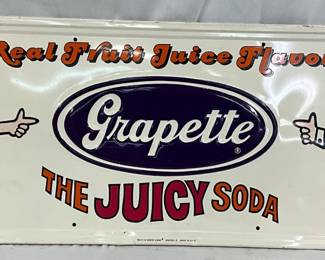 Emb. Grapette Soda Sign, 31 x 11 1/2 Inches