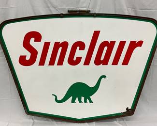 1963 Porc. Sinclair Gas Station Sign with Dino Logo, 60in x 43in with Ring