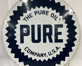 Double-Sided Porcelain Advertising Sign for The Pure Oil Company, 42 in.