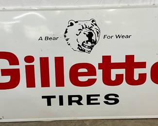Emb. Gillette Tires Sign with Wood Back, 93in x 45in