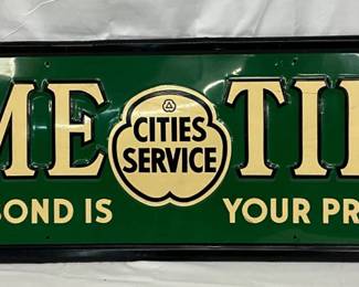Emb. Acme Tires with Cities Service Logo Sign, 59in x 17in