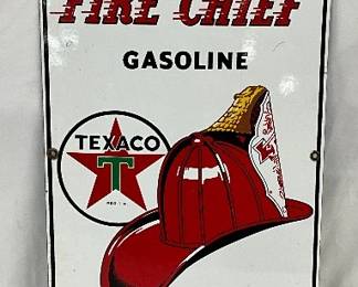 Porc. Texaco Fire Chief Gasoline Pump Plate, 12×18 Inches