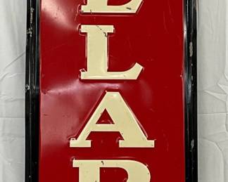 1945 Emb. Willard Batteries Self Framed Metal Sign , 18in x 60in