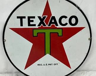 Texaco Porc. Pump Plate Sign, 15-Inch Diameter