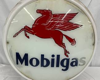 Early Mobilgas Milk Glass Wide Body Pump Globe, 16-Inch Diameter