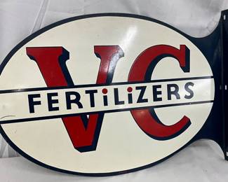 1955 Porc. DS VC Fertilizers Flange Sign, 20×14 Inches