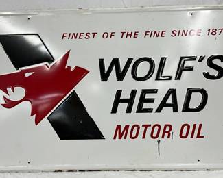 Emb.‘Wolf’s Head Motor Oil’ Metal Sign, 60in x 36in