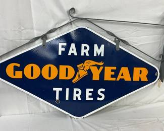 DS Porc. Goodyear Farm Tires Sign with Bracket, 54 x 30 1/2