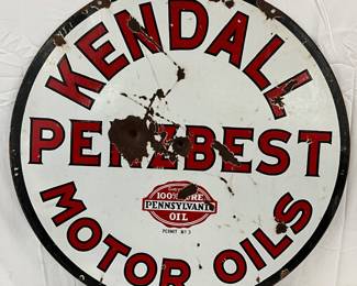 DS Porc. Kendall Motor Oils Sign, 36 Inches
