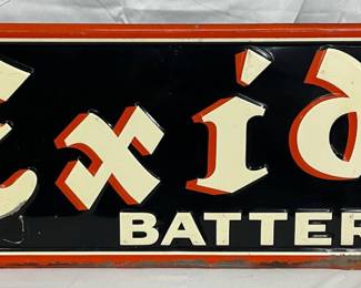 1951 Emb. ‘Exide Batteries’ Self Framed Metal Sign, 48×16 Inches