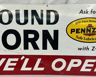 1969 Pennzoil Sound Horn Metal Sign, 32×15