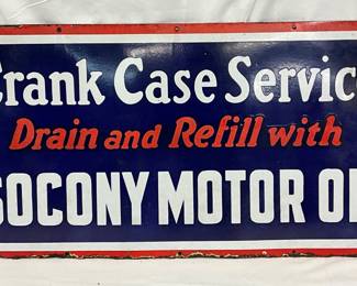 Porc. Socony Motor Oil Crank Case Service Sign, 36in x 18in