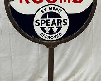 DS Porc. Restroom Sign by Spears on Cast Iron Base, 60 Inches Tall
