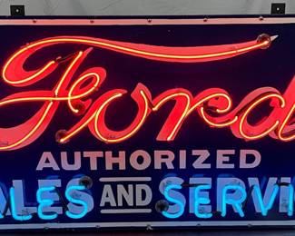 Ford Sales And Service Neon Sign With Porcelain Panel, 48×24 Inches