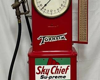 Tokheim Clock Face Gas Pump with Texaco Sky Chief Globe, Restored