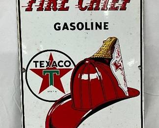 1954 Porc. Texaco Fire Chief Gasoline Pump Plate, 12 x 18 Inches
