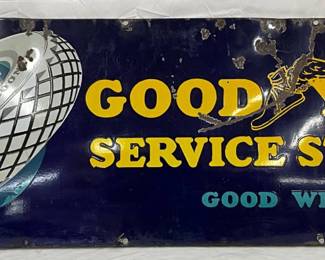 SS Porc. Good Year Service Station Sign, 72×24 Inches