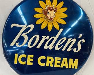 Emb. Metal Convex Borden’s Ice Cream Sign, 36in