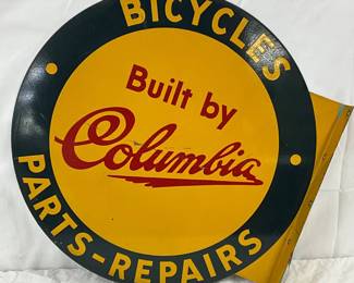 Early Columbia Bicycle Parts and Repairs Flange Sign, 18in x 18in
