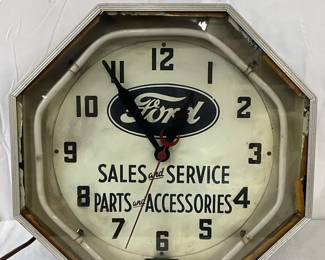Original Ford Service Neon Octagonal Clock, 18 Inches