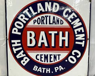 Single-Sided Porcelain Sign for Bath Portland Cement Co., 17×17 Inches