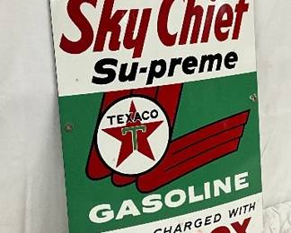 Porc. Texaco Sky Chief Gasoline Pump Plate, 12in x 18in