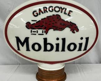 Early Milk Glass Mobil Gargoyle Globe, 17in x 15in