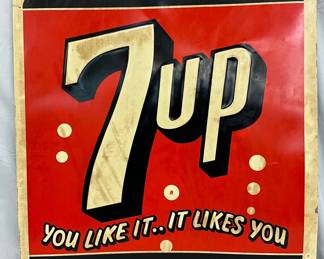 Emb. 7up Advertising Sign, 27in x 27in, Stout Sign Co.
