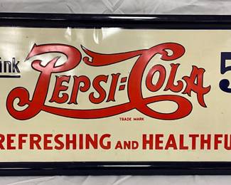 Emb. Tin Pepsi-Cola Tacker Sign with Metal Frame, 24x13