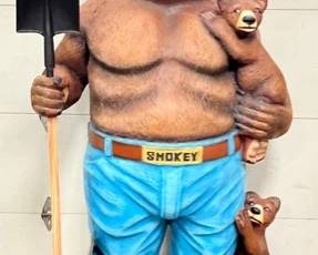 Smokey the Bear Large Fiberglass Trade Sign with Fire Danger Sign/Shovel, 80in x 45in