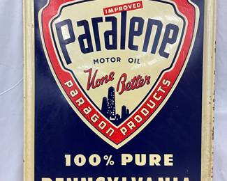 Emb. Paralene Motor Oil Metal Sign, 20in x 29in