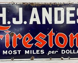SS Porc. ‘H.J. Andes Firestone’ Sign, Beaver Enamel Co., 60×30