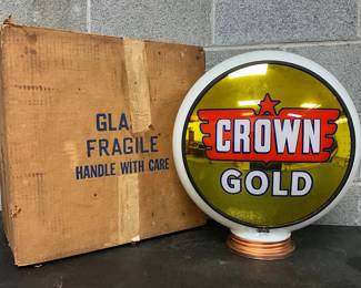 Early NOS Crown Gold Milk Glass Gas Globe with Original Box